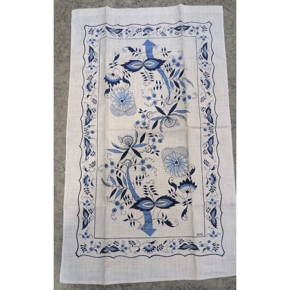 Vintage Kay Dee Designs TEA TOWEL Linen Wild Blue Damask Flowers Wall Hanging